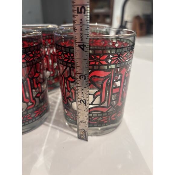 VINTAGE SET OF 4 HOUZE HAPPY HOLIDAYS CERA STAINED GLASS MCM TUMBLERS BARWARE - Picture 6 of 6